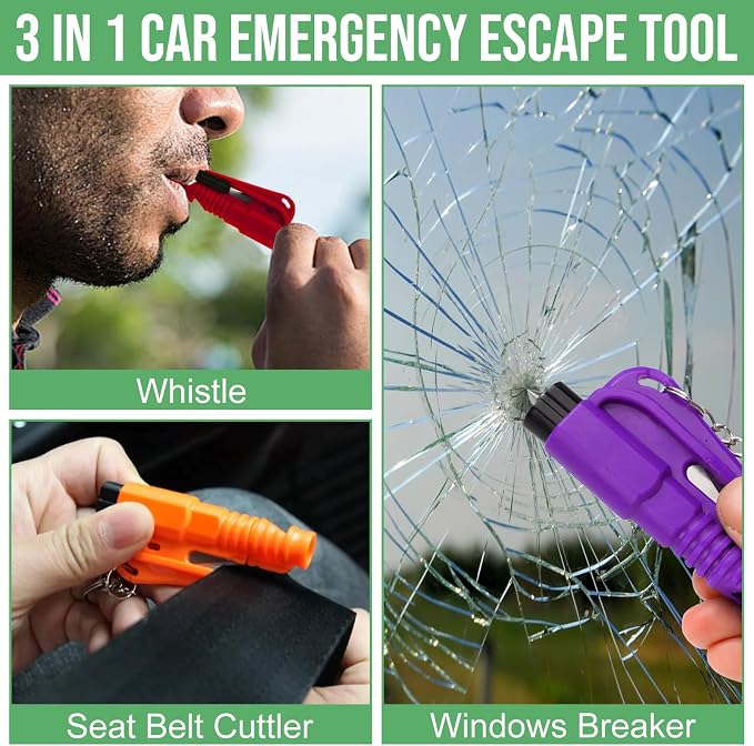 16 Pcs Car Window Breaker Seatbelt Cutter- 3 in 1 Glass Breaker Portable Emergency Escape Tools to All Car Applicable Accessories