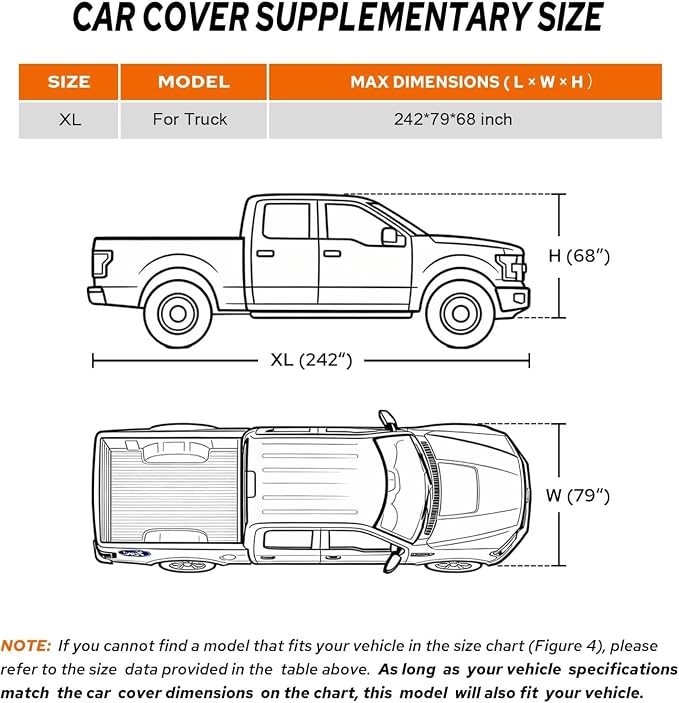 Heavy Duty Truck Cover Waterproof All Weather, Anti Hail Truck Covers with Soft Cotton Lining for Ford F150 for Chevy Silverado for Dodge Ram 1500, Universal Fit for Pickup 230"-242"L,Size XL