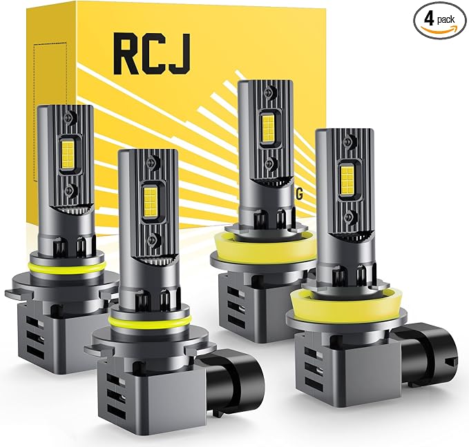 RCJ H11 9005 LED Bulbs Combo, 9005/HB3 H11/H9/H8 Bulbs 200W 60000LM Super Bright 6000K Cool White Fog Lights, Plug and Play, Pack of 4