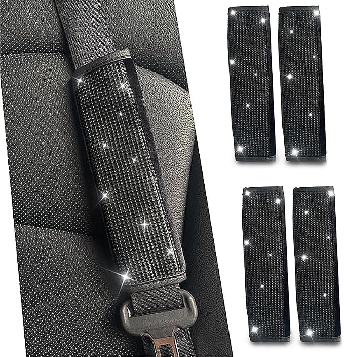 JDDRY 4-Pack Bling Seat Belt Covers,Bling Seat Belt Covers for Womens,Car Seat Belt Strap Cover Shoulder Pad,Universal Car Interior Accessories Fit for Car/Truck/SUV(Black,4PC)