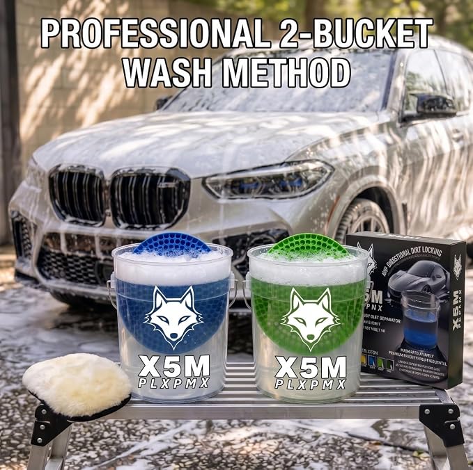 10.4" Heavy Duty Car Wash Bucket Insert (2-Pack) & Wash Mitt Kit - 10.6 oz Detailing Dirt Separator & Grit Trap, Scratch-Free Auto Wash, Fits 3.5 to 5 Gallon Buckets (Black Kit)