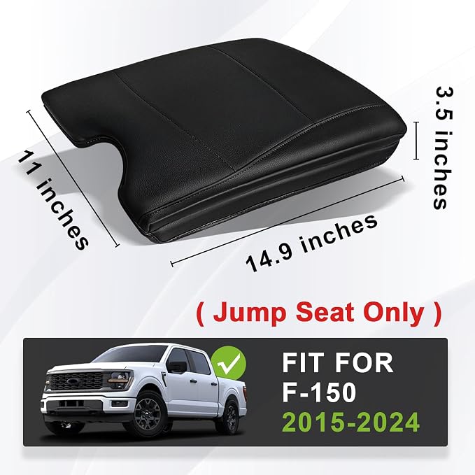 Muslogy Center Console Armrest Cover Fit for Ford F-150 F150 2015-2026 & F250 F350 F450 2017-2026 Accessories, Comfort Armrest Pad Console Lid Cushion Vegan Leather 1-Inch Extra Thick(Jump Seat ONLY)