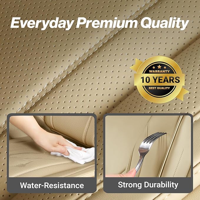 Coverland Custom Truck Car Seat Covers Full Set for [2009-2010 Dodge Ram 1500 Crew Cab] - Protector Car Seat Cover Water Resistant Leather Memory Form Back Support Seat Cushion [Full Set-Beige]