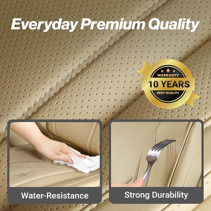 Coverland Custom Truck Car Seat Covers Full Set for [2004-2008 F150 SuperCrew Cab] - Protector Car Seat Cover Water Resistant Leather Memory Form Back Support Seat Cushion [Full Set-Beige]