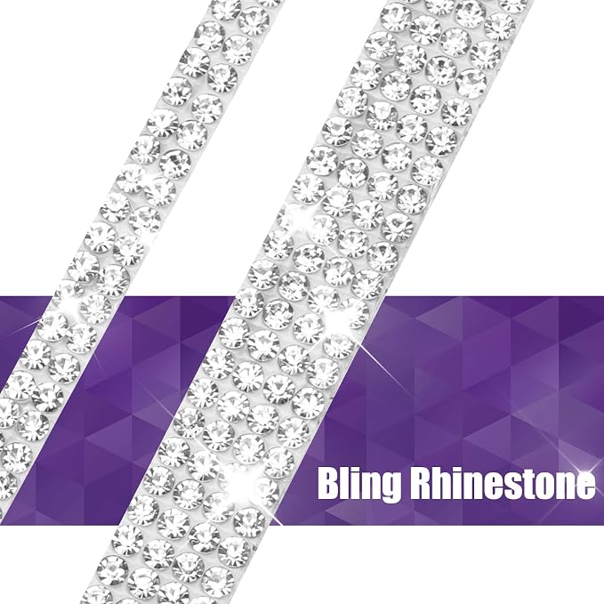 Frienda 2 Rolls 30 Ft Bling Car Trim Self Adhesive Glitter Crystal Rhinestone Car Interior Exterior Accessories Rhinestone Strips Diamond Stickers Roll for Women Auto Dashboard Diamond DIY Decor