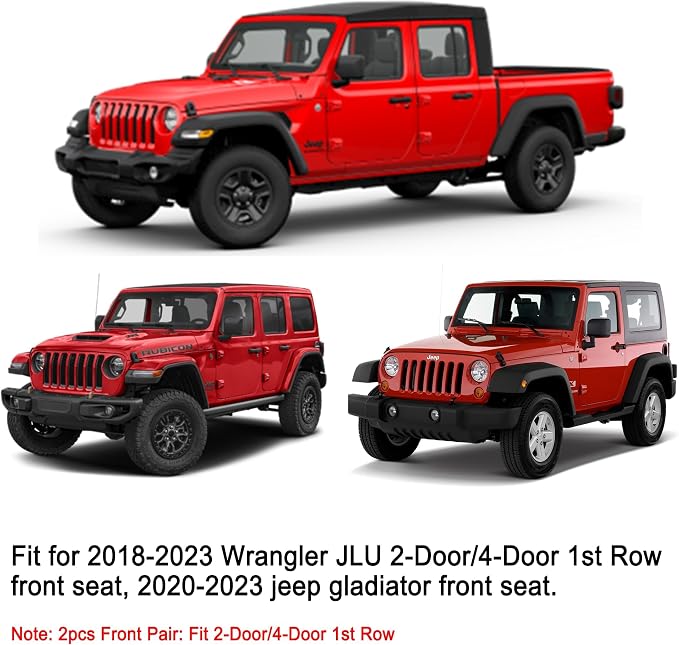Huidasource Front Seat Covers for Jeep Wrangler JL 2-Door/4-Door 2018-2026, Waterproof Faux Leather Wrangler JL Front Seat Covers, Covers Fit Full Coverage Front Seat Cushion(Front Pair/Black&Blue)