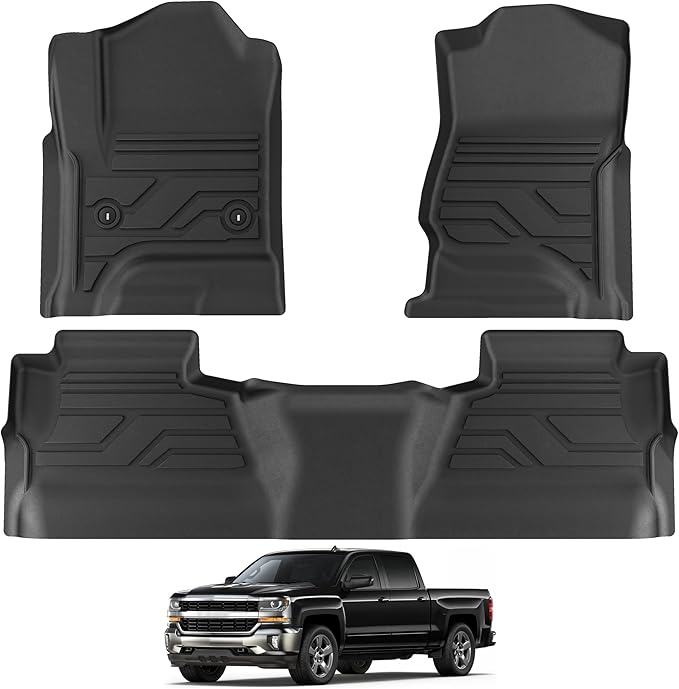 KARPAL Floor Mats for 2014-2018 Chevy Silverado & GMC Sierra 1500 Crew Cab, 2015-2019 Silverado/Sierra 2500/3500 Crew Cab(Footwell Cvg), All-Weather TPE Custom Fit Floor Liners Car Accessories