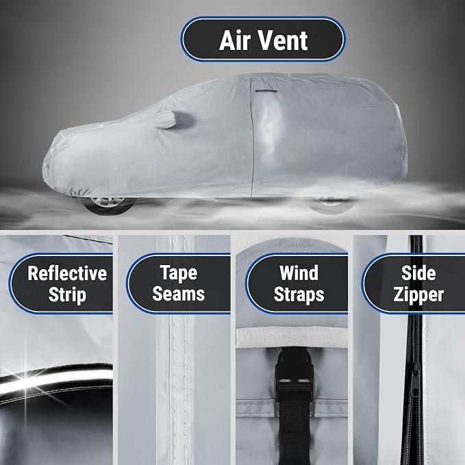 iCarCover 18-Layers Premium Universal Fit SUV Car Cover Waterproof All Weather Sun Rain Snow UV Protection Outdoor Indoor Full Exterior Covers for Automobiles Sedan Hatch Coupe Fit for 179-183 inch