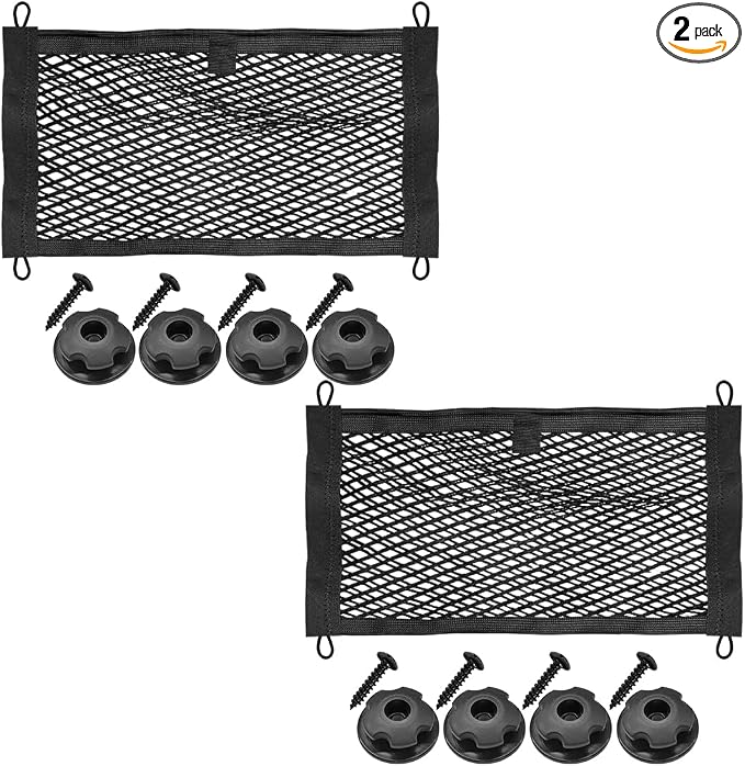 Craedli 2PCS Small Cargo Net, Elastic Stretchable Mesh Net Pocket with Mounting Screws and Hooks, Universal Automotive Trunk Netting Storage Pouch for Car, Truck, SUV, Boat, RV(21 x 9.8 Inch)