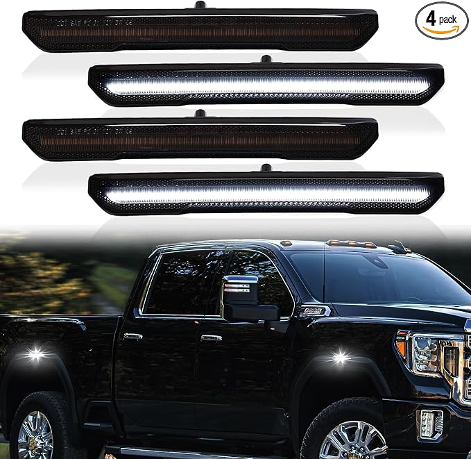 LED Side Marker Lights for GMC Sierra 2500HD 3500HD 2020-2025 Pickup Truck White Front Rear Fender Marker Lamps Smoked Len