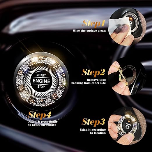 3 Circles of 160 Rhinestones Bling Car Push Start Button Cover Accessories for Women - Emblem Sticker Decoration Ring & Knob