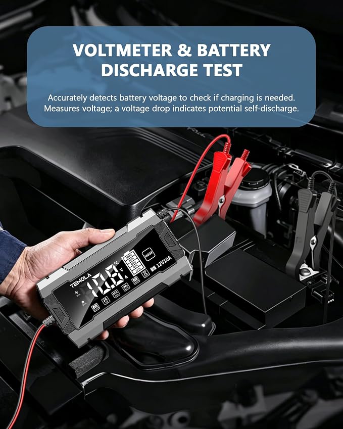12V 10A Smart Battery Charger Fully Automatic Battery Maintainer Trickle Charger with Pulse Repair LCD Display Temp Compensation for AGM Gel SLA LiFePO4 Flooded Deep Cycle Motorcycle Boat Batteries