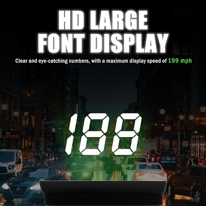 GPS Heads up Display for Cars with HD Large Font,USB Plug & Play Car HUD Head up Display for Speed Displays,Universal Digital Speedometer for Car with Adjustable Brightness (White)