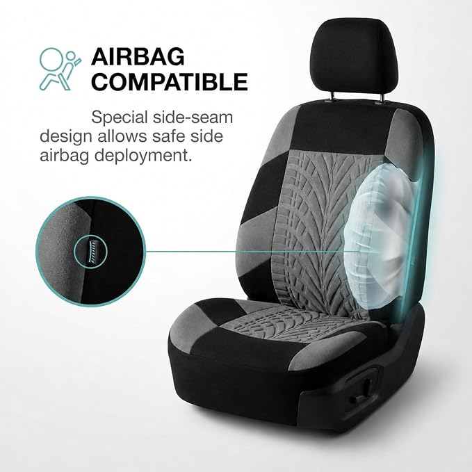 FH Group Front Set Premium Cloth Car Seat Covers for Low Back Car Seat with Removable Headrest, Universal Fit, Airbag Compatible Seat Cover for SUV, Sedan, Beige