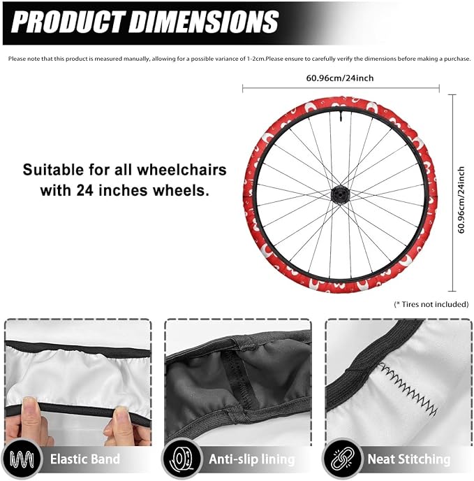Heart Lines Wheelchair Wheel Covers for Holiday Romantic Wheelchair Tire Cover Wear-Resistant Non-Slip for Home