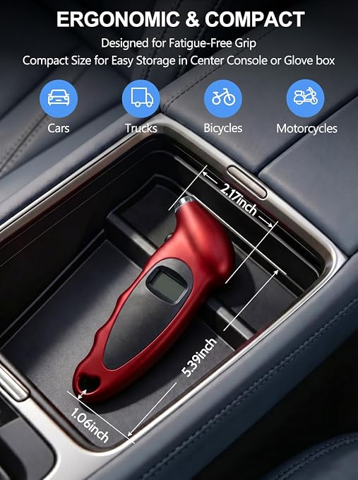 Digital Tire Pressure Gauge 150 PSI, Accurate in 0.1 Increments,1 Pack Tire Pressure Gauge with Backlight LCD, 4 Units (PSI/Bar/Kgf/cm²/KPA) Applicable to Car Truck Bicycle, Red