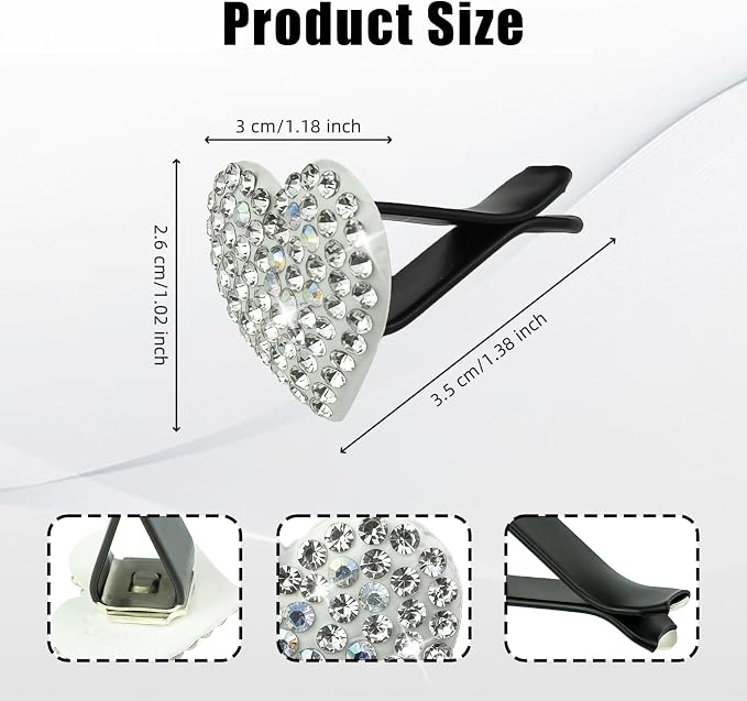 Bling Heart Rhinestone Air Vent Clips, 6 PCS Sparkling Crystal Heart Vent Clips Car Accessories Interior, Car Decorations for Women Girls Auto SUV (Silver)