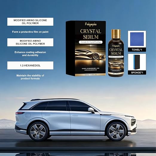 Crystal Serum for Cars, 100ML Advanced Graphene Ceramic Coating for Cars, 9H+ Hardness Coating for Auto Paint Protection, Deep Gloss Hydrophobicty Anti Scratch (2PC)