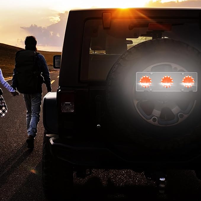LED Road Flares - 3 Pack Magnetic Caution Lights, Waterproof Flash Beacon with 9 Modes, Roadside Safety, Warning, Durable LED Signal Lights for Cars, Trucks, Construction Zones, Traffic Acci