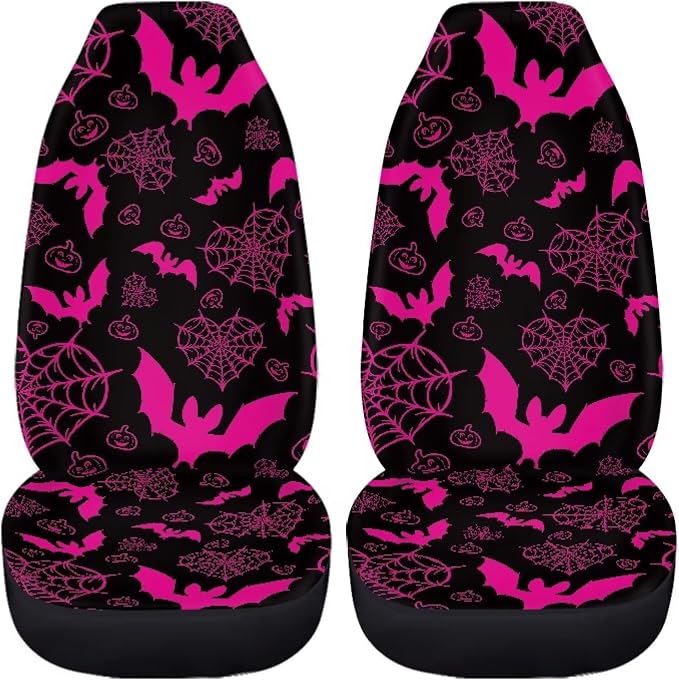 Pink Bats Car Seat Covers for Front Seats, Spider Web Breathable Seat Protectors, Set of 2, Universal Fit for Most Cars, SUVs and Sedans