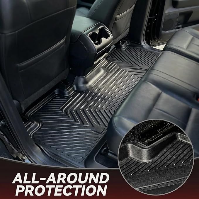 YITAMOTOR Floor Mats Fit for 2012-2016 Ford F250/F350/F450/F550 Super Duty SuperCrew/Crew Cab, TPE All Weather Custom Fit Floor Liner for F-250/F-350/F-450/F-550 Carpet Floor, 1st & 2nd Row Mats Black