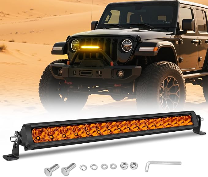 18 Inch Amber Light Bar, SWATOW INDUSTRIES 18" Slim LED Light Bar Spot Flood Single Row Driving Lights Bumper Mounts LED Light for F150 Wrangler Toyota Chevy Ram Truck UTV ATV SUV