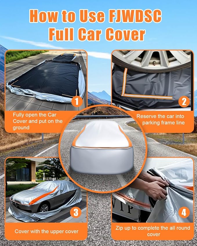 Sliver Full Enclosed Larger SUV Car Cover Universal Fit Tahoe/Traverse,Sienna,BMW X7/XM,Audi Q6/Q7,GLS/EQS,Yukon,Lexus LX/TX,GL8,Odyssey,Ford Flex,Durango,Infiniti QX60/80,EM90,Pacifica