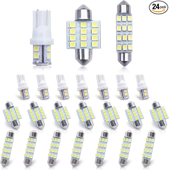 YOGEIER Car Led Bulb, Led Combination Set of 24 Sets, Used for Car Interior/Indoor Map Dome/ Trunk / License Lights, Etc. (White)