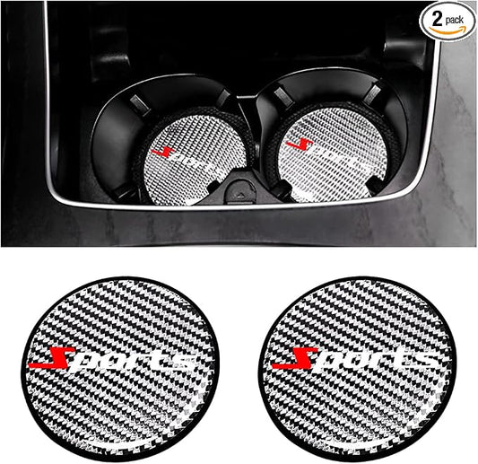 BESULEN Car Cup Holder Coaster, 2 PCS Carbon Fiber Non-Slip Embedded Coasters, Universal 2.75 Inch Cup Holder Insert Coaster Pad, Sports Racing Durable Drink Mat, Car Interior Accessories