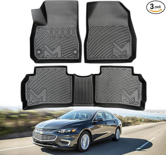 TPE Automotive Floor Mats Custom for 2016-2025 Chevy Malibu (Not for Malibu Limited), All Weather Cover Protection Waterproof Black Floor Liner Front & Rear Row Full Set Car Mats, 3PCS