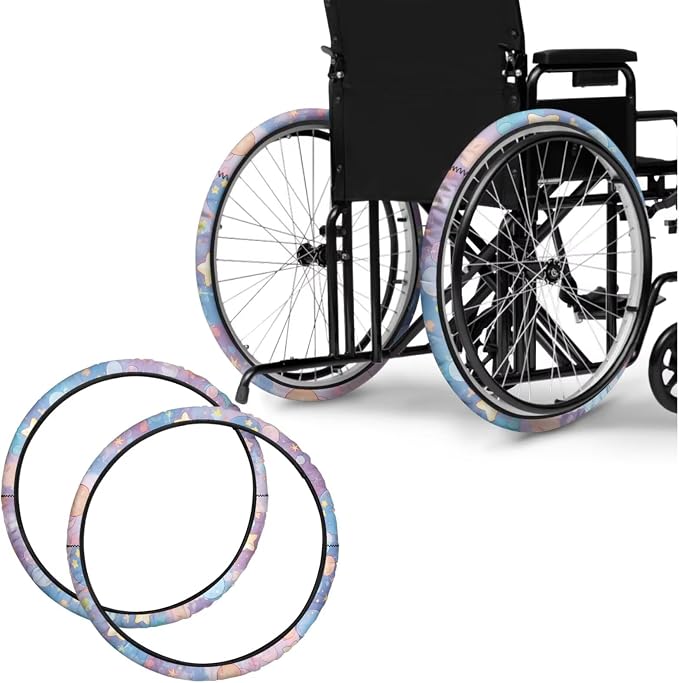 Cartoon Stars Moon Wheelchair Wheel Covers Non-Slip Wheelchair Accessories Tyre Covers to Protect Floors Carpets Fits 24" Wheels Set of 2 Pairs