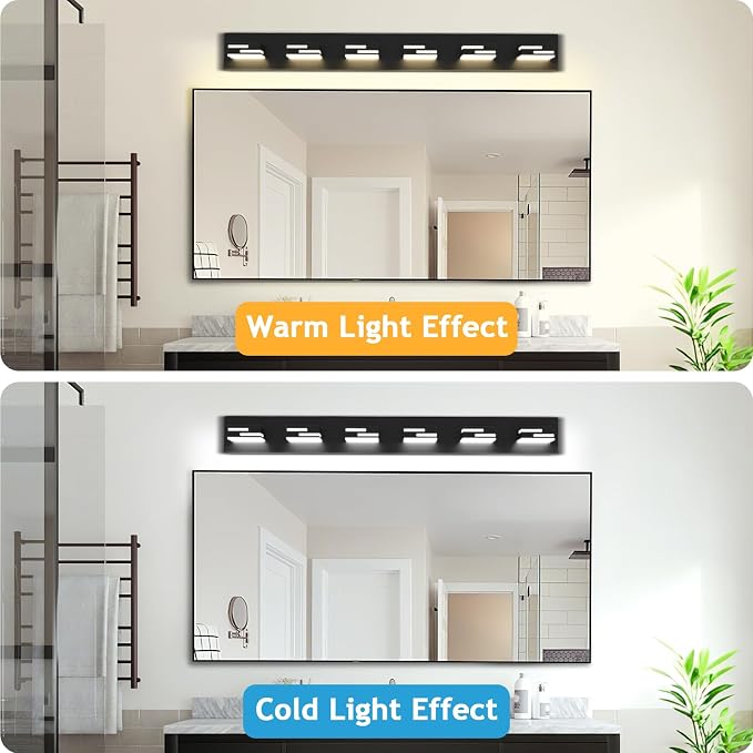 LED Modern Bathroom Vanity Light Fixtures, Dimmable Matte Black Vanity Lights for Bathroom Lighting Fixtures Over Mirror, with 360° Rotatable Acrylic Heads 6-Light 42-inch 5CCT