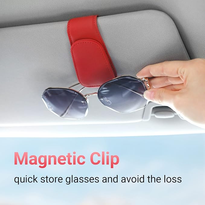 Sunglass Holder for Car Sun Visor Sunglasses Clip Car accessories -2 Packs | sun visor organizer, ticket card clip, eyeglass sunglasses holder, one-handed magnetic, anti-scratch, car stuff for women men