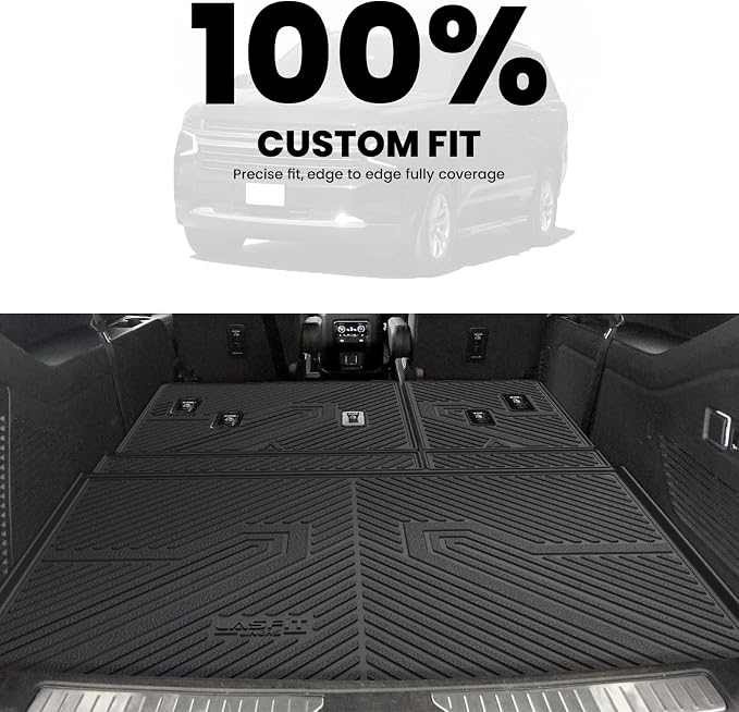 LASFIT Trunk Mat with 3rd Row Backrest Mat 2021-2026 for Chevrolet Chevy Suburban/GMC Yukon XL (Only Yukon XL, Not Fit Yukon)/Cadillac Escalade ESV (Only Escalade ESV, Not Fit Escalade)
