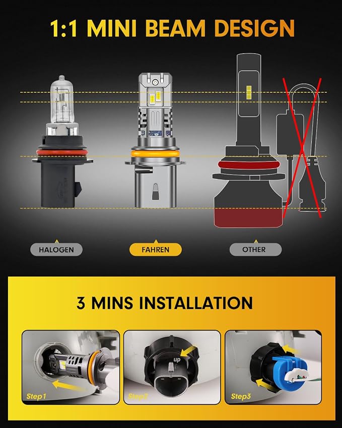 Termitor Latest & Brightest 9007 led Bulbs, (1200%) 12X 90,000LM Extreme Brightness HB5 bulb, 6500K Cool White, IP68 Waterproof, Plug-N-Play, Pack of 2, HID bulbs,1:1 Size Replacement