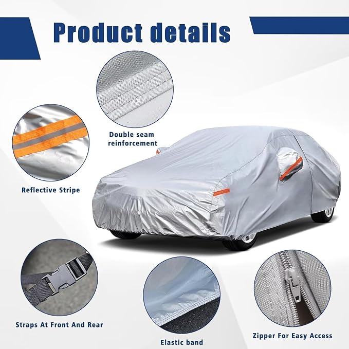 Kayme 6 Layers Sedan Car Cover Custom Fit for Ford Fusion (2005-2025), Waterproof All Weather for Automobiles,Rain Sun UV Protection.Silver