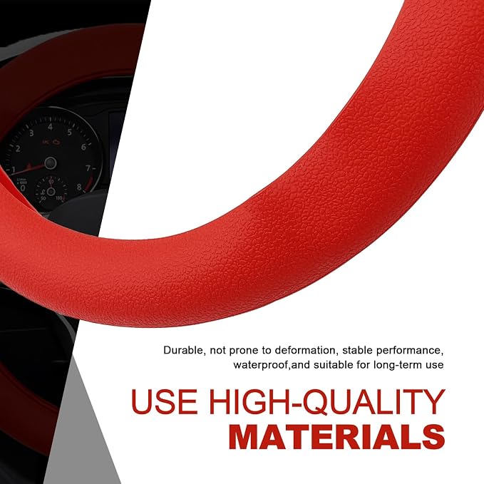 Silicone Steering Wheel Cover - Thicker Universal Stretchy & Anti-Slip Grips, Universal Fit 14"-16" Silicone Steering Wheel Protector for Men and Women, Car Interior Accessory (Red)