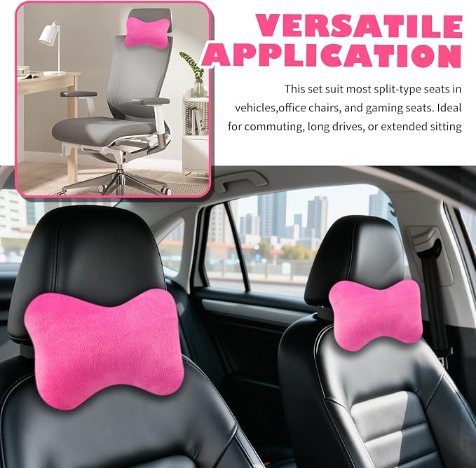 2PCS Soft Car Headrest Pillow,Ergonomic Car Neck Pillow (Magenta) | for Driving Relief Neck Fatigue,Universal Cars Pillows Headrest for Cars Interior Accessories with Detachable Cover