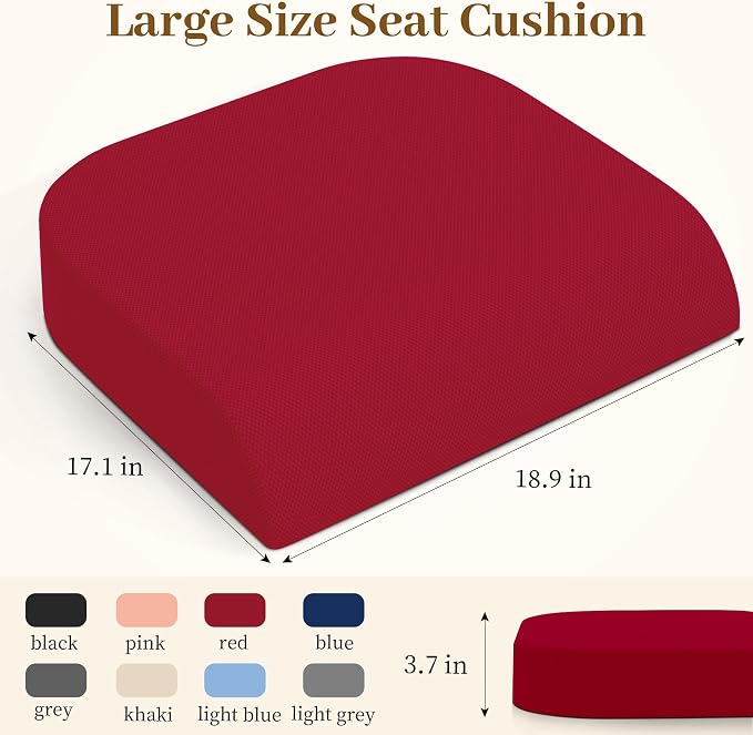 TranquilRelax 2XL Seat Cushion, Memory Foam Cushion for Long Sitting Hours on Office Chair, Car Seat, Non-Slip Chair Pad for Sciatica, Coccyx, Tailbone Pain Relief & Post-Surgery Recovery (Red)