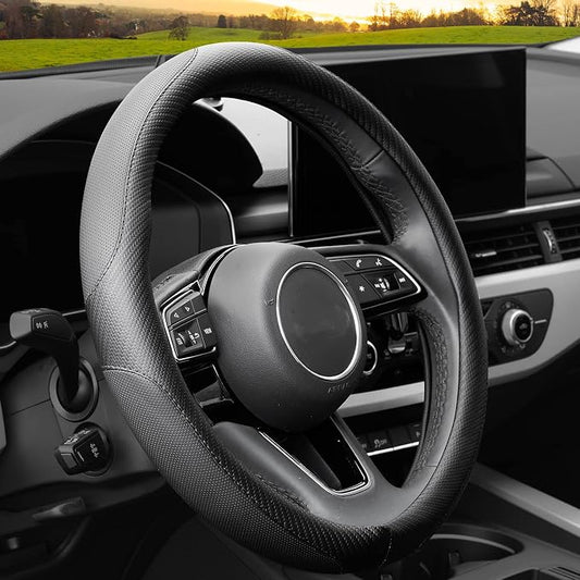 YHONGJT Soft Microfiber Leather Anti-Slip Car Steering Wheel Cover, Universal Fit 15 Inch for Women Girls, Fit Vehicles, Sedans, SUVS, Vans, Trucks - Black