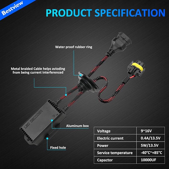 2PCS H8 H9 H11 LED Light Canbus Decoder: Anti Flicker Harness, Resistor Decoders Error Free, LED Warning Canceller Resistor Adapter, H8 Canbus Decoder Upgrade with Waterproof Rubber Ring