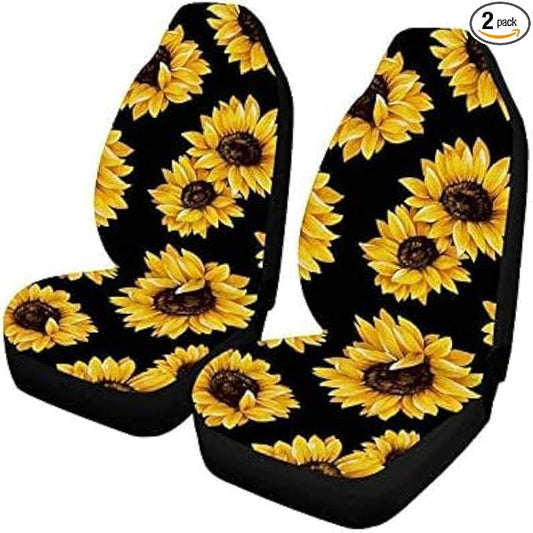 Car Front Seat Covers, Universal Sunflower PrintingCar Seat Protector Seat Cushion Full Cover Fit Most Car,Truck,SUV,Van (Sunflower-2PC)
