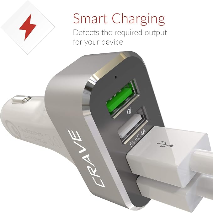 Crave CarHub 54W 4 Port USB Car Charger, Qualcomm Quick Charge 3.0 - White