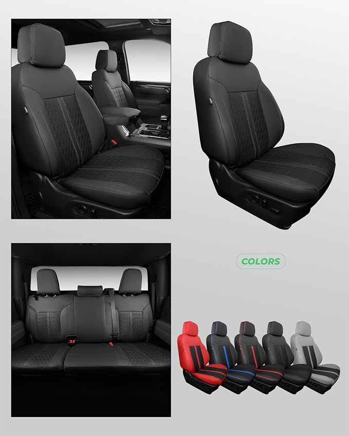 Custom Leather Seat Covers for 2019-2026 Sierra/Silverado 1500 | Only Crew Cab, Fits 2500/3500HD 2020-2026, no Rear Armrest/Seatback Storage, Waterproof, Scratch-resistant, Easy-clean