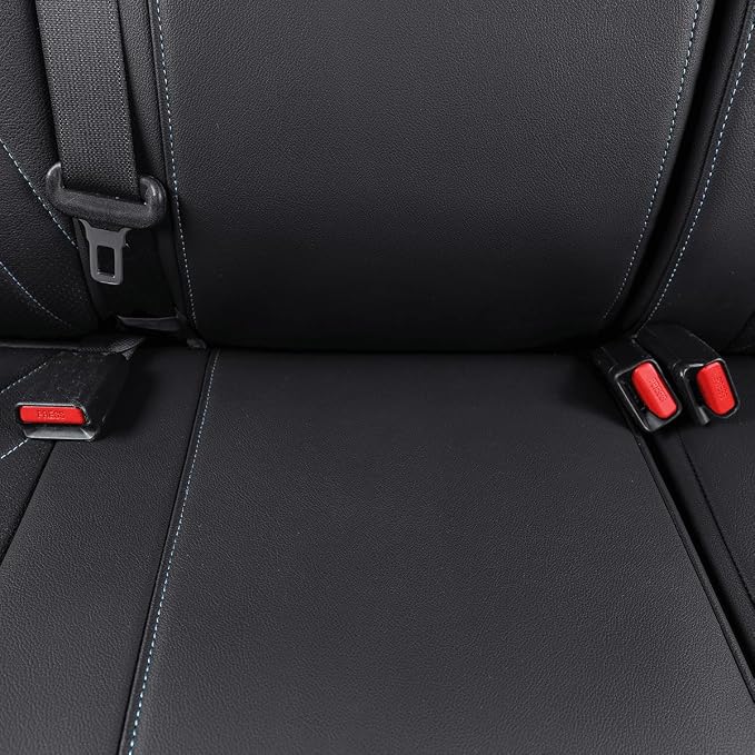 EKR Tacoma Back Seat Covers Custom for Toyota Tacoma (Hybrid) 2024 2025 2026 Double cab TRD Sport,TRD Off-Road,Limited,Trailhunter- Second Row Only,Faux Leather(Black with Blue Trim)