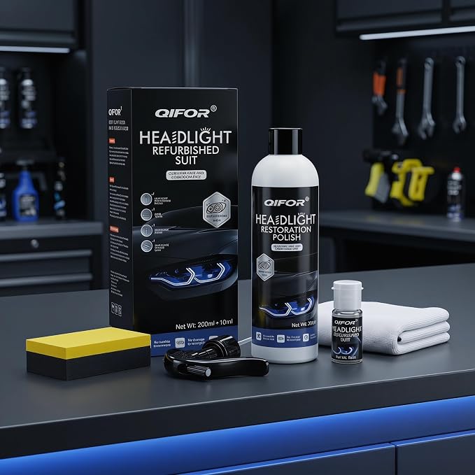QIFOR Automotive Headlight Restoration Kit - Restore Oxidized Yellowed Headlamps with Enhanced Crystalline Coating Refurbisher - Improve Night Visibility, Anti-UV & Anti-Yellowing