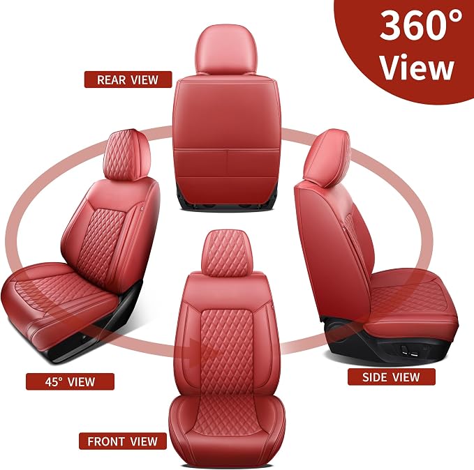 Red Burgundy Thick Nappa Leather Automotive Car Seat Covers Set of 1 | Univerasal Precision Fit,3D Contoured,Full Coverage,Waterproof,ThickTexture Nappa Leather,for most Suvs Trucks Sedans