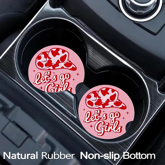2 Pack Pink Cowgirls Car Cup Holder Coasters Universal Neoprene Coasters | 2.75" Universal Size Anti Slip Rubber Mat, Auto Cup Holder Decor Accessories for SUV Truck, Cowgirl Birthday Gift for Women