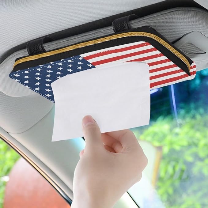 USA Flag Car Sun Visor Napkin Holder Leather Backseat Tissue Case Holder for Car,Vehicle Car Visor Tissue Holder Napkin Holder