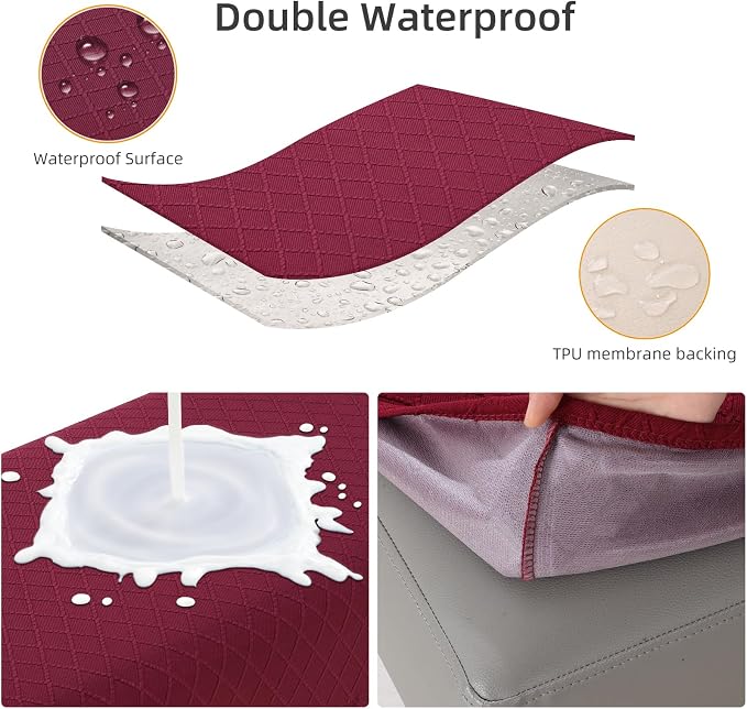 Fuloon Waterproof Dining Bench Cover, Removable Slipcover Washable Seat Protector for Living Room, Bedroom, Kitchen - Burgundy Dark Red
